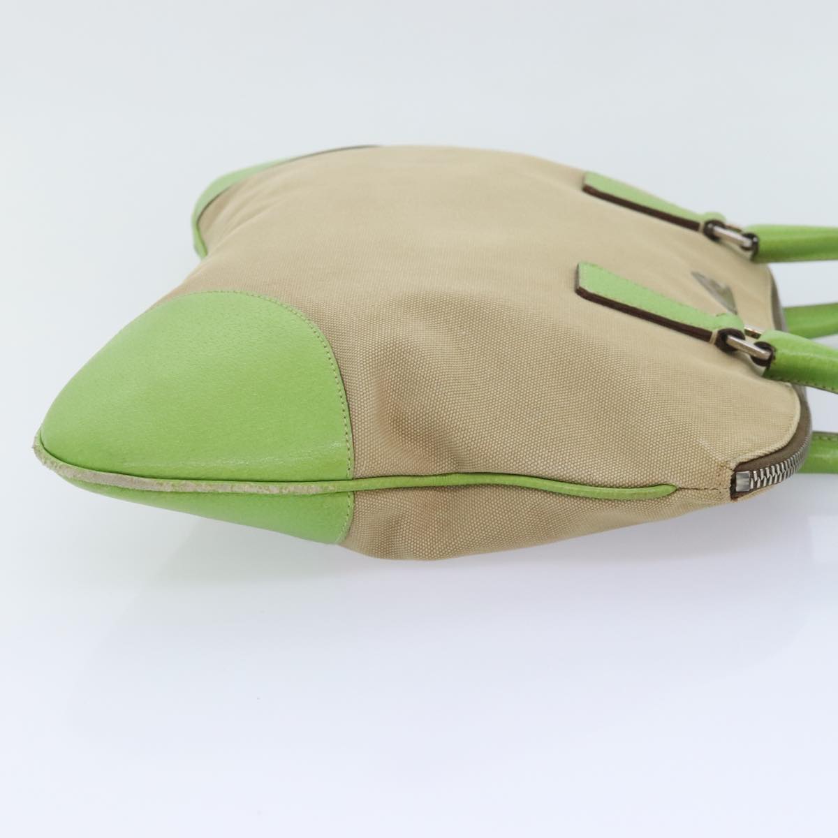Luxury Prada Hand Bag Canvas Beige Green Silver 92186