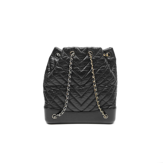 Chanel Medium Chevron Gabrielle Backpack Black Aged Calfskin