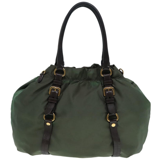 Luxury Prada Hand Bag Nylon 2way Khaki Gold 92201