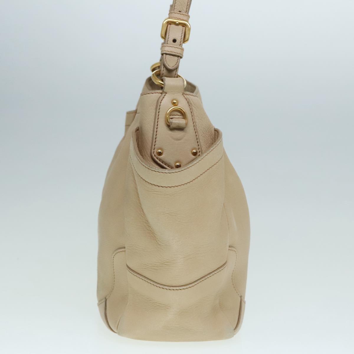 Luxury Prada Tote Bag Leather Beige Gold 92811