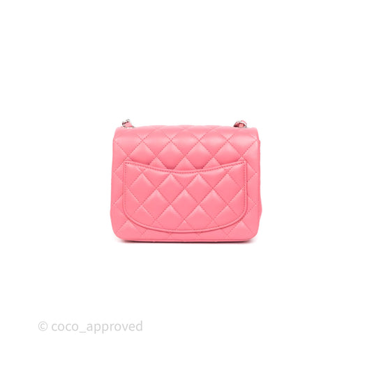 Chanel Mini Square Flap Quilted Pink Lambskin Silver Hardware
