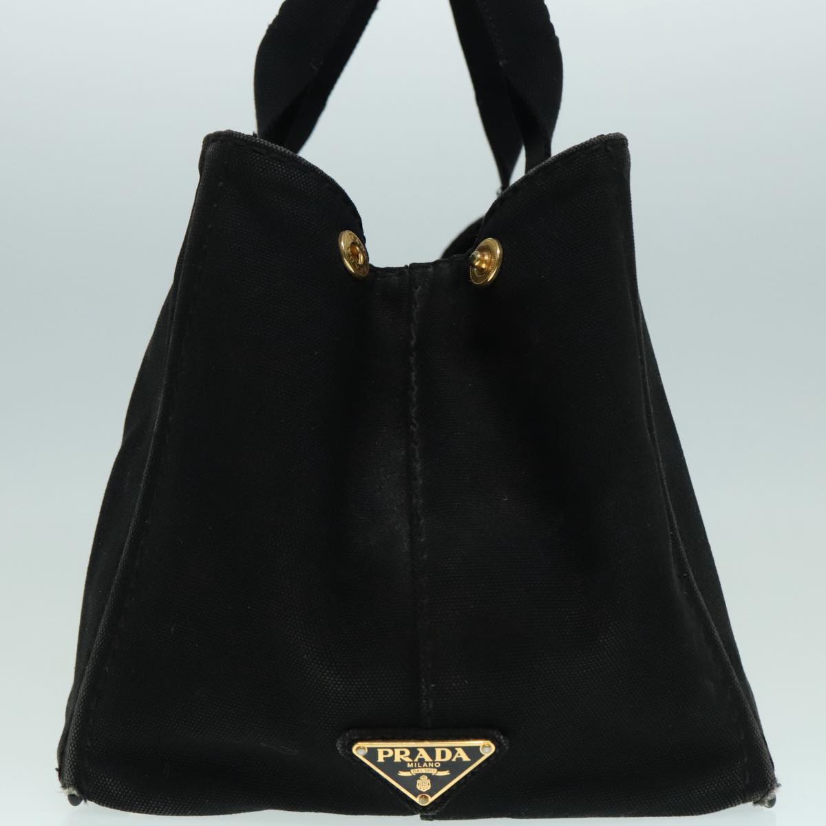 Luxury Prada Canapa MM Hand Bag Canvas Black Gold 92998
