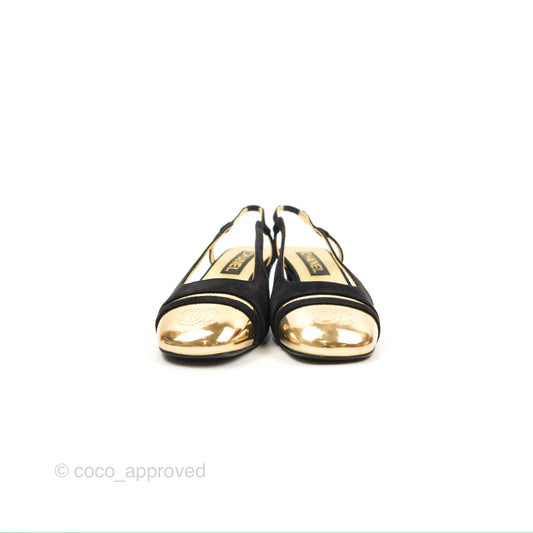 Chanel CC Slingback Heels Black Gold Size 37