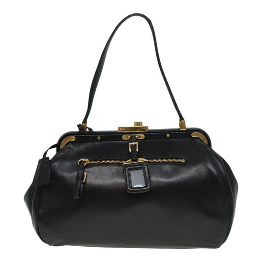 Luxury Prada Shoulder Bag Leather Black Gold 93213