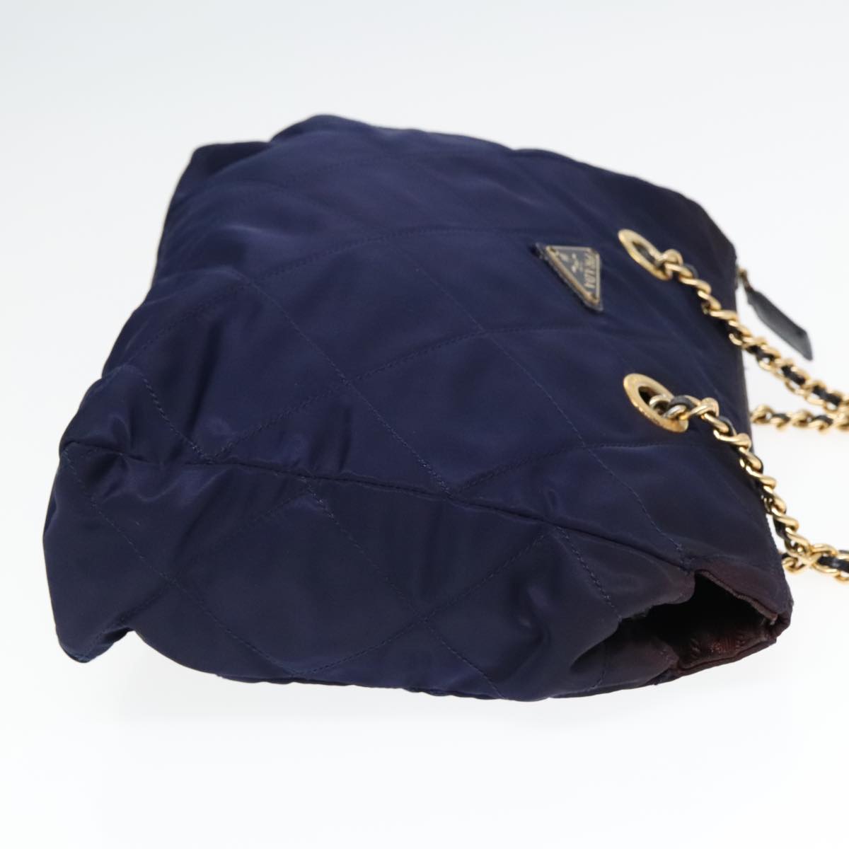 Luxury Prada Chain Shoulder Bag Nylon Navy Gold 93312
