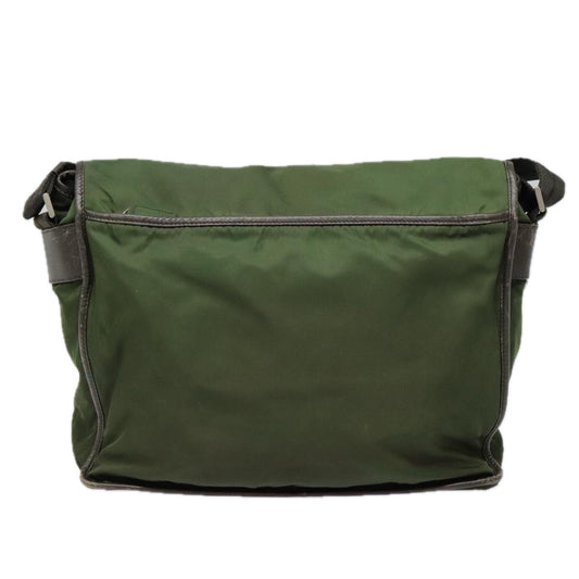 Luxury Prada Shoulder Bag Nylon Green Brown Silver 93371