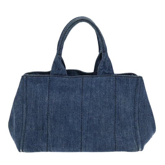 Luxury Prada Canapa MM Hand Bag Denim Navy Gold 93382