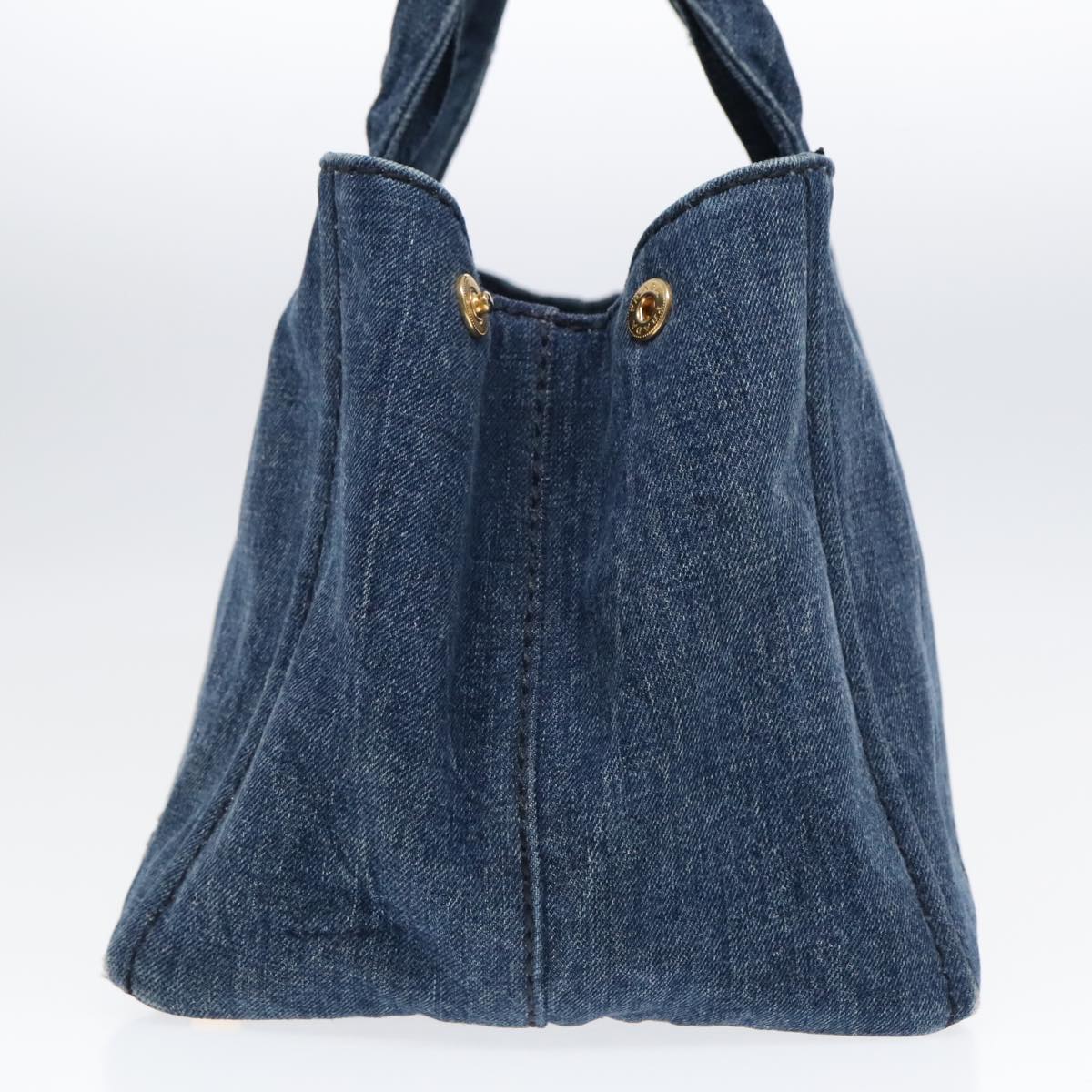 Luxury Prada Canapa MM Hand Bag Denim Navy Gold 93382
