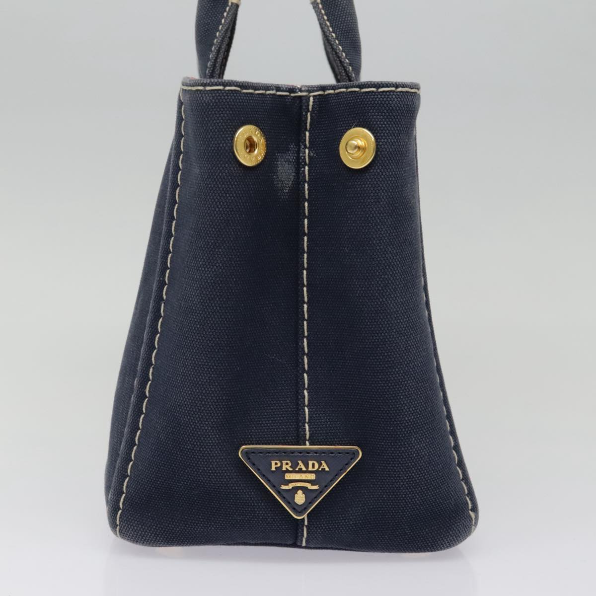 Luxury Prada Canapa PM Hand Bag Canvas Navy Gold 93409