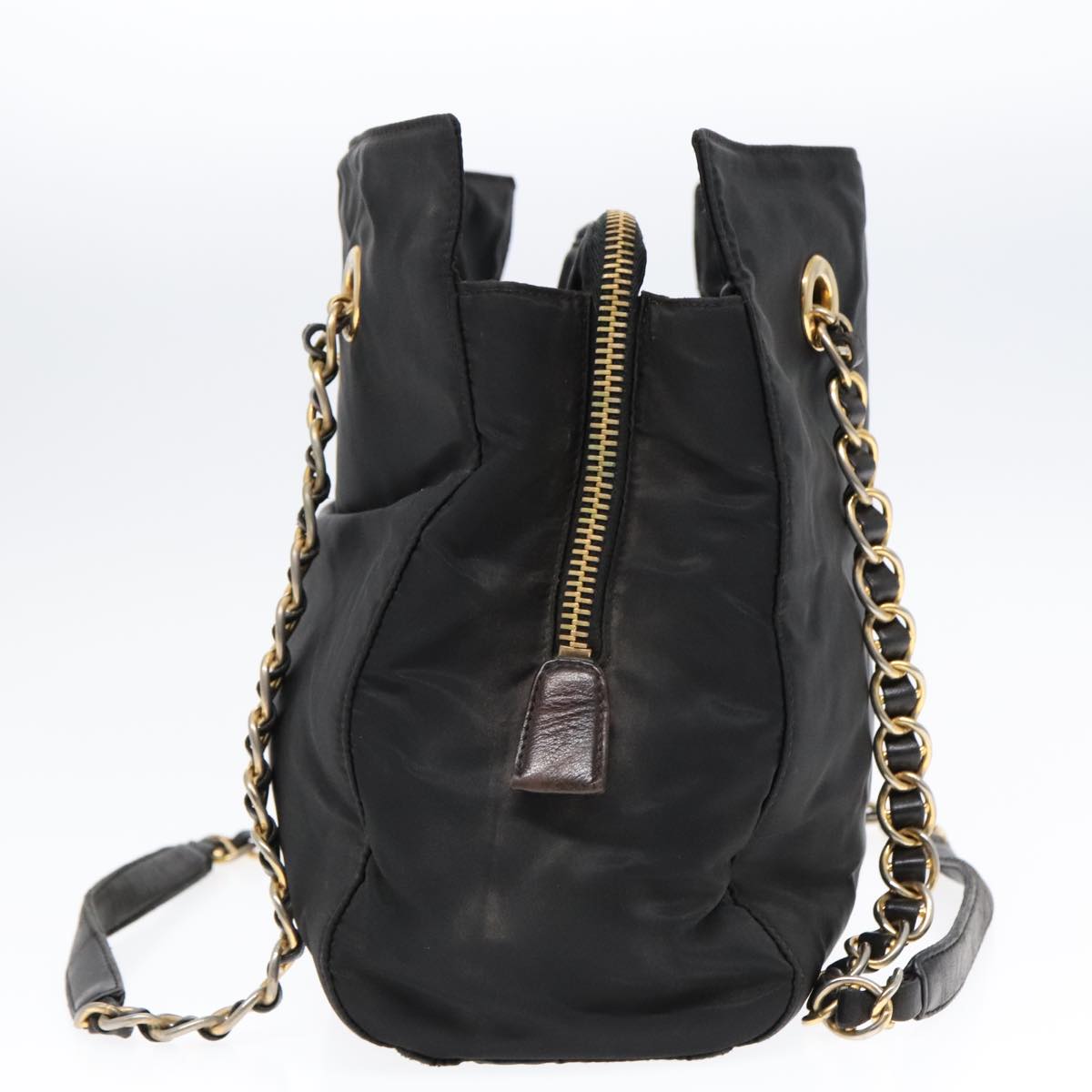 Luxury Prada Chain Tote Bag Nylon Black Gold 93471