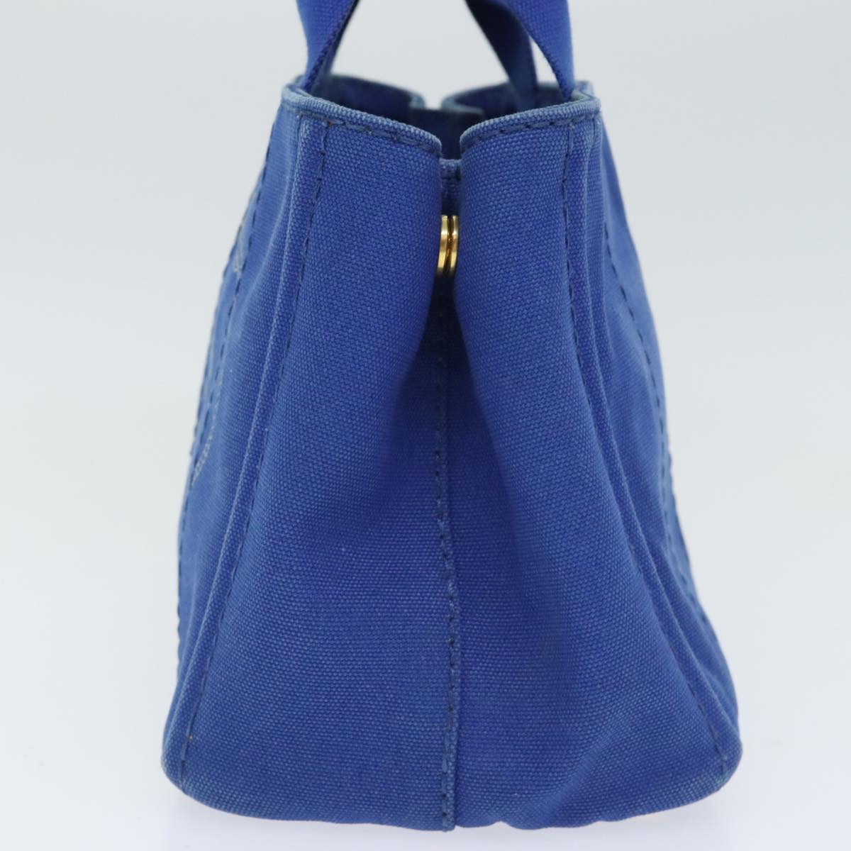 Luxury Prada Canapa PM Hand Bag Canvas Blue Gold 93499