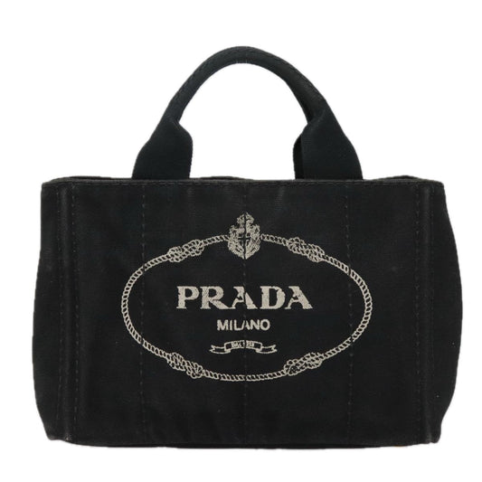 Luxury Prada Canapa PM Hand Bag Canvas Black Gold 93506