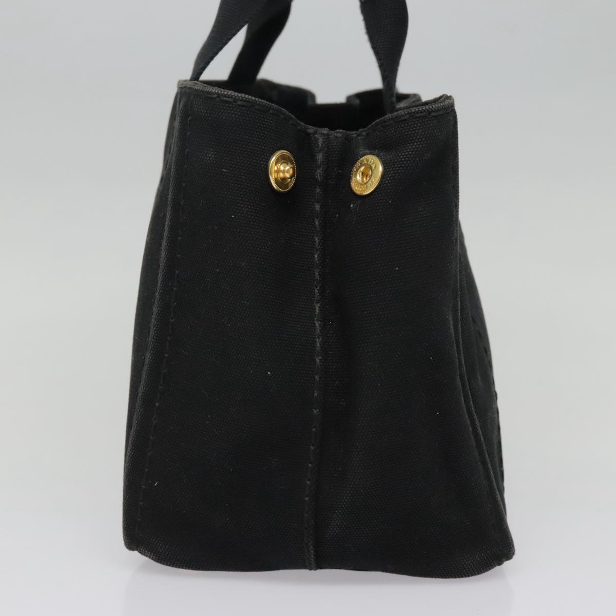 Luxury Prada Canapa PM Hand Bag Canvas Black Gold 93506