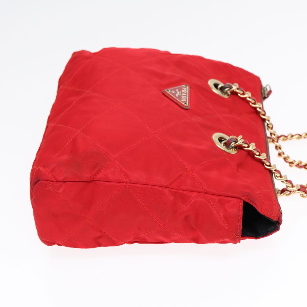 Luxury Prada Quilted Chain Shoulder Bag Nylon Red 93537