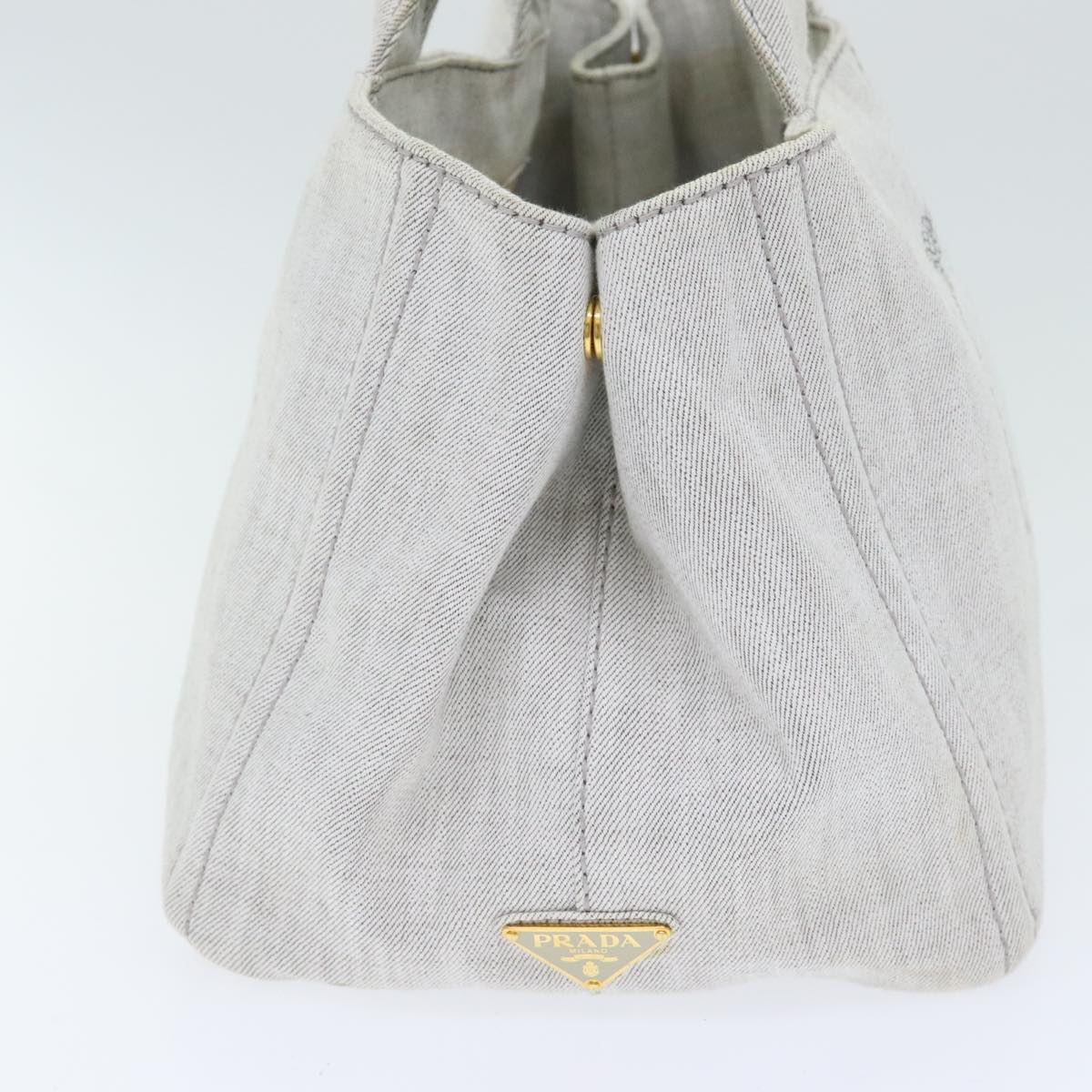 Luxury Prada Canapa MM Hand Bag Canvas 2way Gray Gold 93556