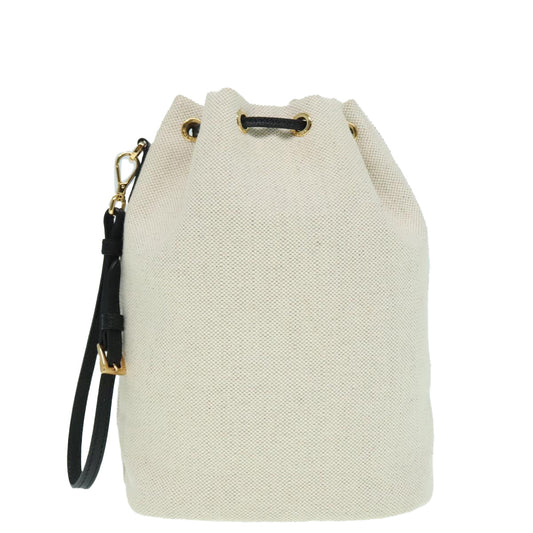 Luxury Prada Canvas Drawstring Bag Pouch White 93807