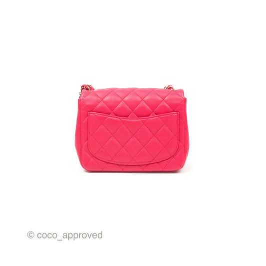 Chanel Mini Square Quilted Red Lambskin Gold Hardware