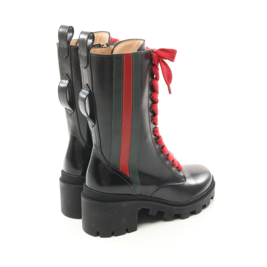 Luxury Gucci Trending 2025 Combat Boots Leather Black Green Red