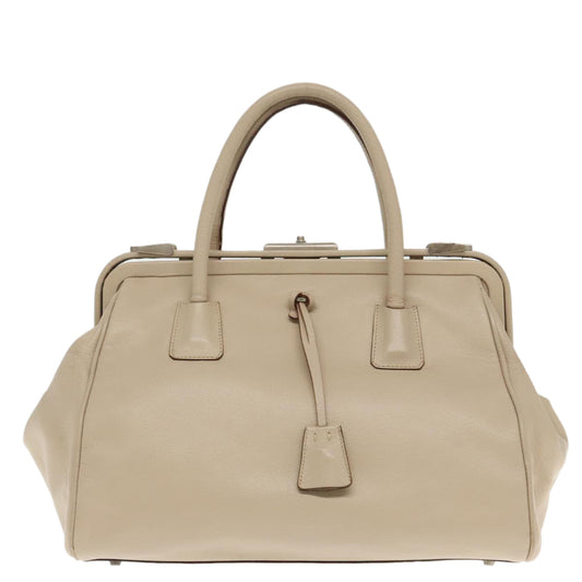 Luxury Prada Hand Bag Leather Beige Silver 94401