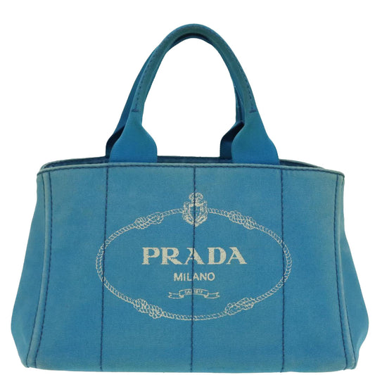 Luxury Prada Canapa MM Hand Bag Canvas Blue Gold 94610