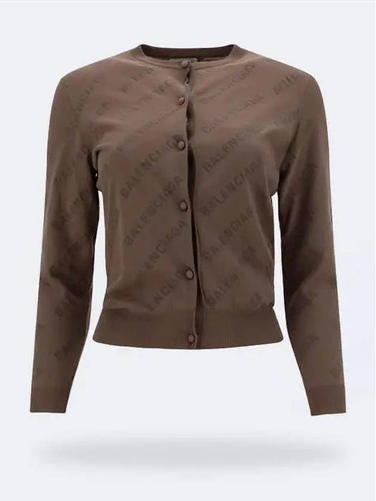 Luxury Balenciaga All-Over Logo Print Cotton Crop Cardigan Beige