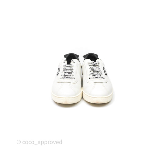Chanel Logo Pull Tab Lace-up Sneakers White & Black Size 37.5