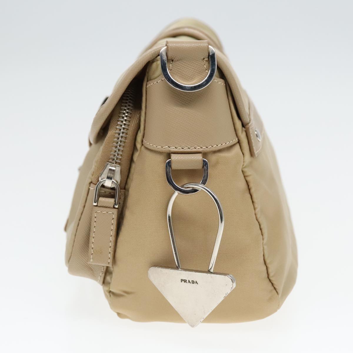 Luxury Prada Shoulder Bag Nylon Beige Silver 94862