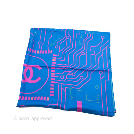 Chanel CC Square Silk Scarf Blue/Pink/Yellow