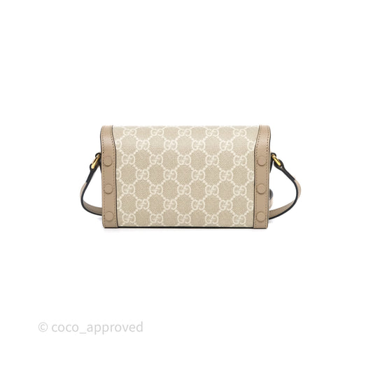 Gucci Horsebit 1955 Mini Bag Beige/ White GG Supreme Canvas Gold Hardware