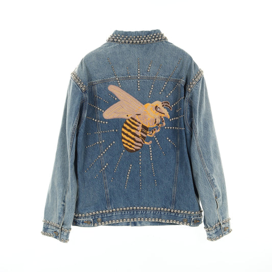 Luxury Gucci Trending 2025 Denim Jacket Bee embroidery Cotton Blue Studs