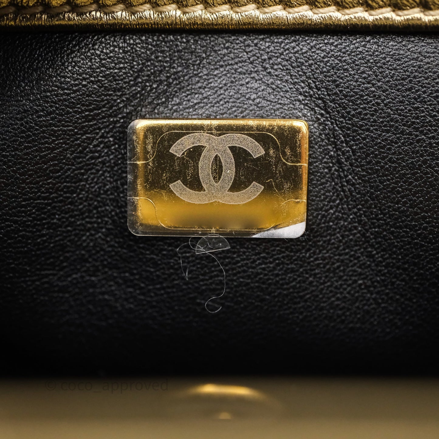 Chanel Mini Crystal Logo Handle Flap Bag Metallic Gold Lambskin 22S