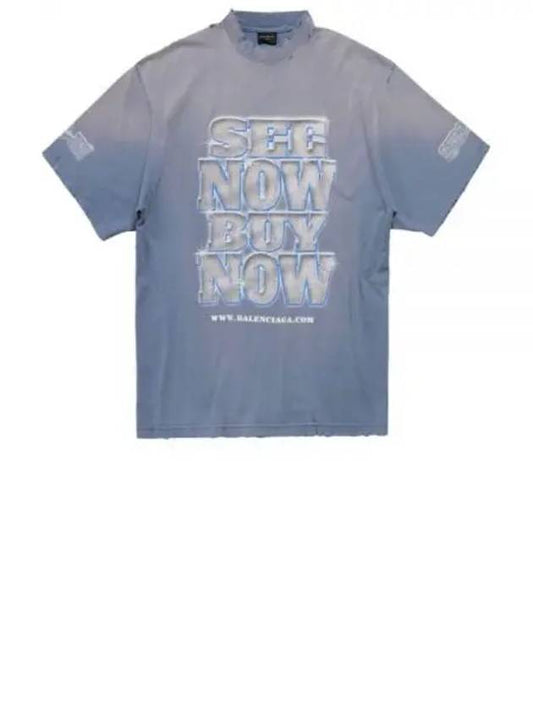 Luxury Balenciaga See Now Buy Now Short Sleeve T-Shirt Blue