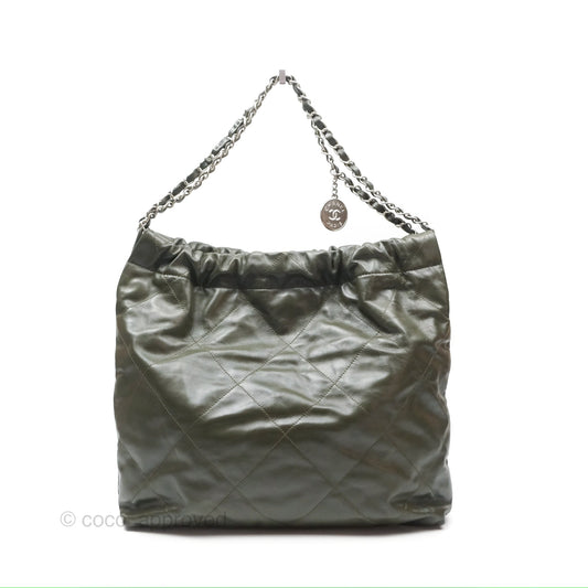 Chanel 22 Medium Green Shiny Calfskin Ruthenium Hardware