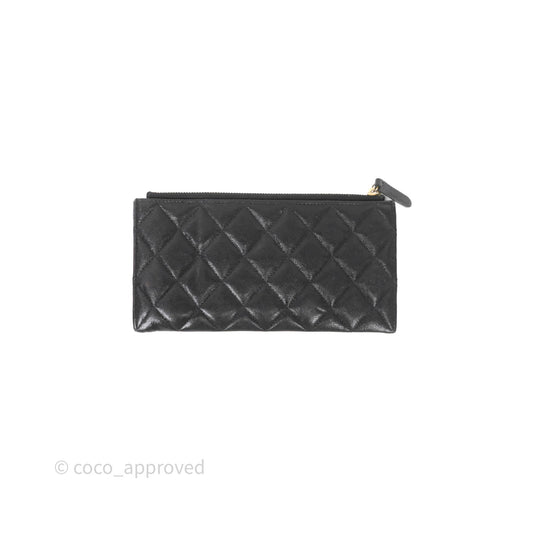 Chanel Boy Zip Long Wallet Black Caviar Gold Hardware