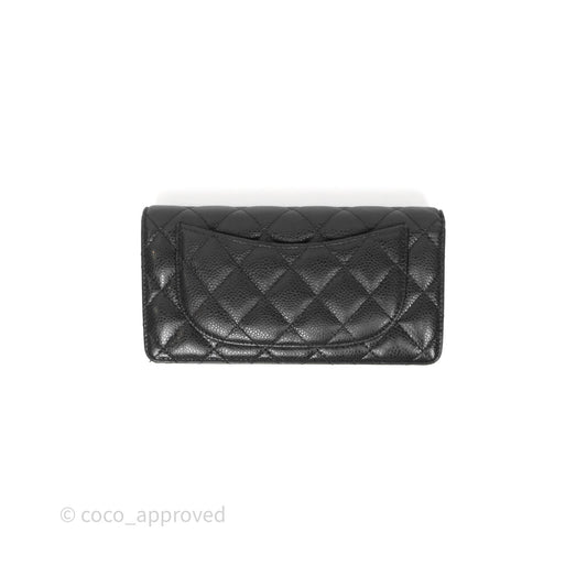 Chanel Classic Quilted Long Wallet Black Caviar Gold Hardware