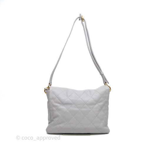 Chanel Double Pocket Hobo Bag Grey Caviar Aged Gold Hardware