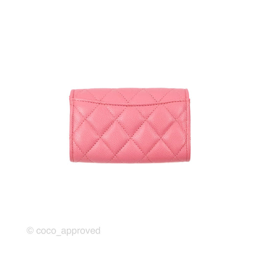 Chanel Quilted Flap Card Holder Pink Caviar Gold Hardware