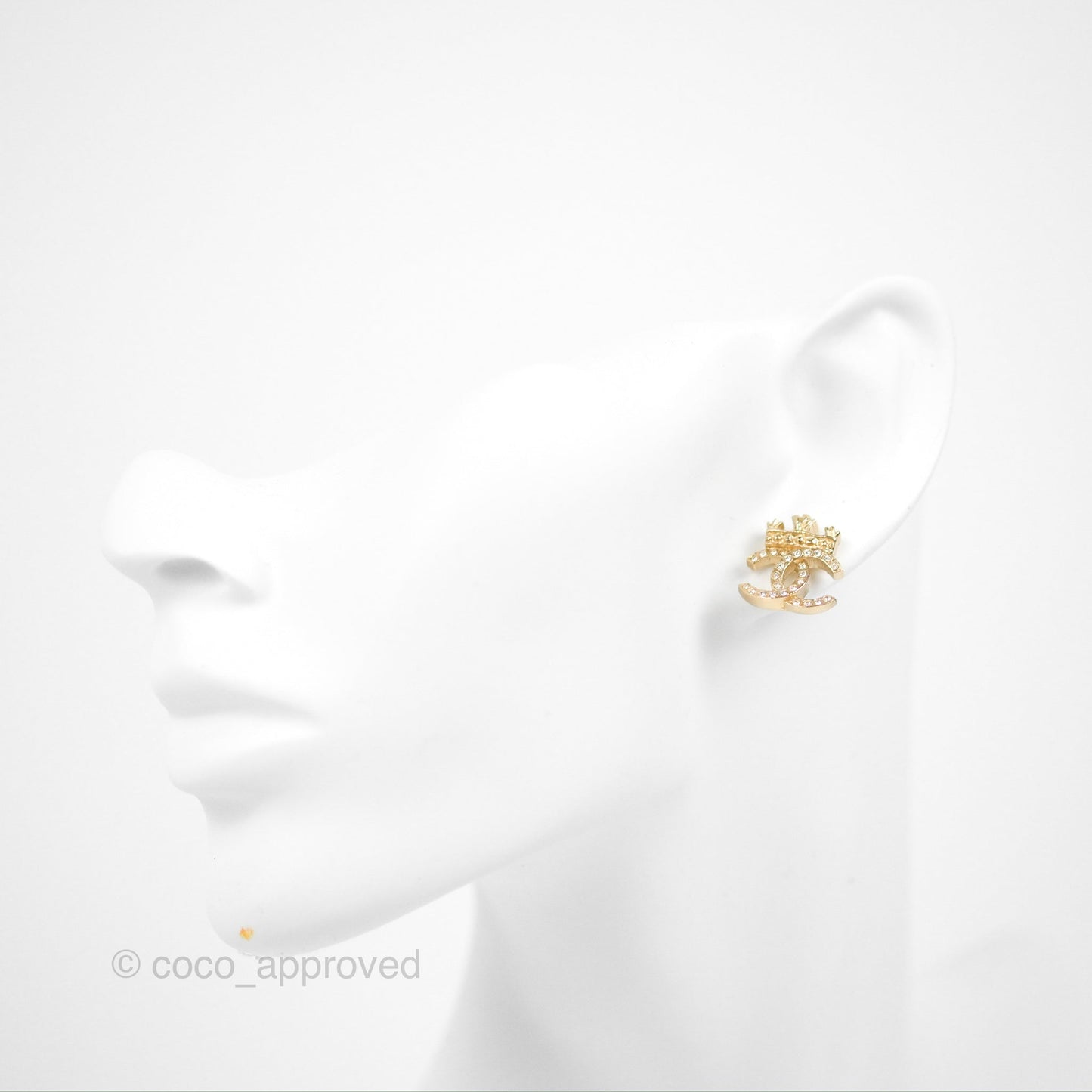 Chanel Crystal CC Crown Earrings Gold Tone 21A