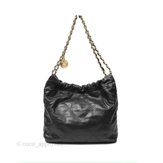 Chanel 22 Small Black Shiny Caviar Aged Gold Hardware