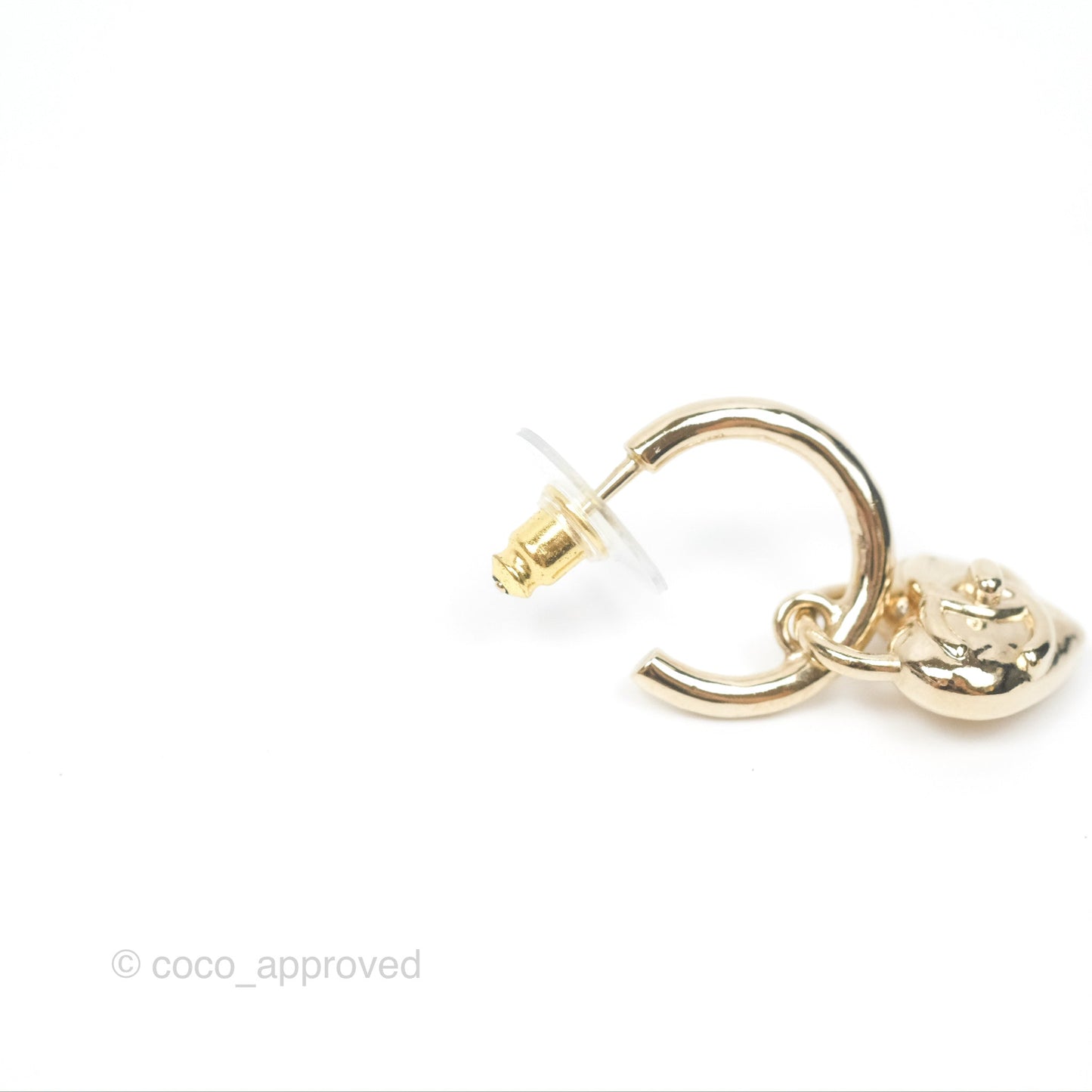 Chanel Heart CC Drop Hoop Earrings Gold Tone 23V