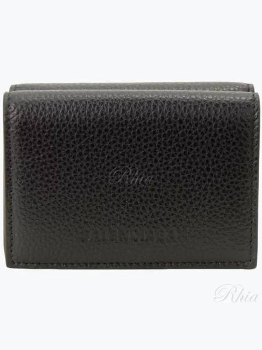 Luxury Balenciaga Essential Small Grained Leather Half Wallet Black