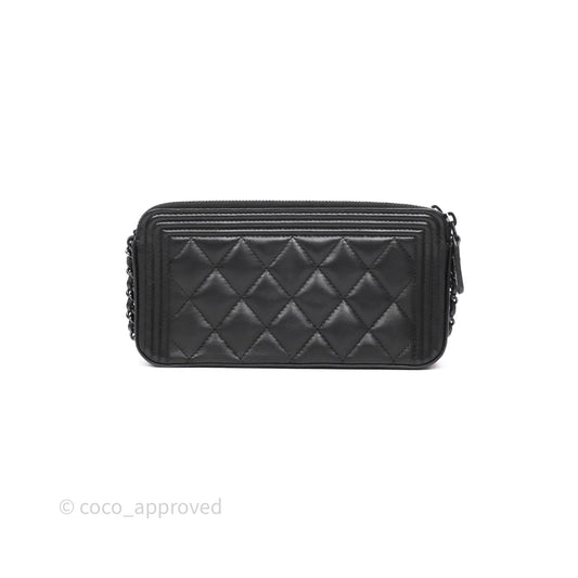 Chanel Boy Double Zip Clutch On Chain So Black Lambskin