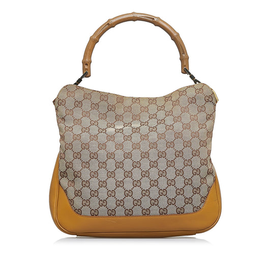 Luxury Gucci GG Canvas Bamboo Web Satchel