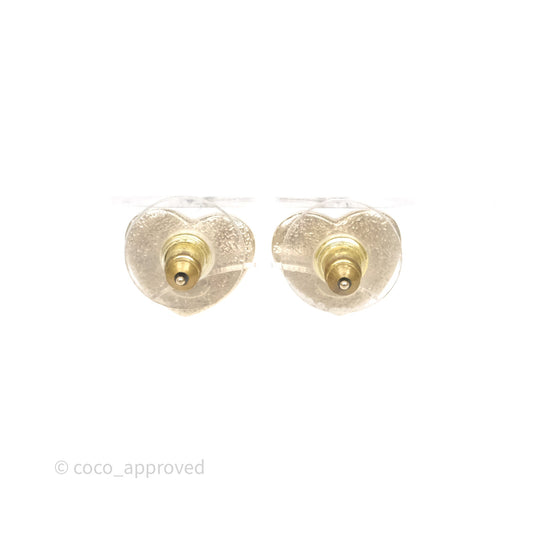 Chanel CC Heart Earrings White Gold Tone 24S