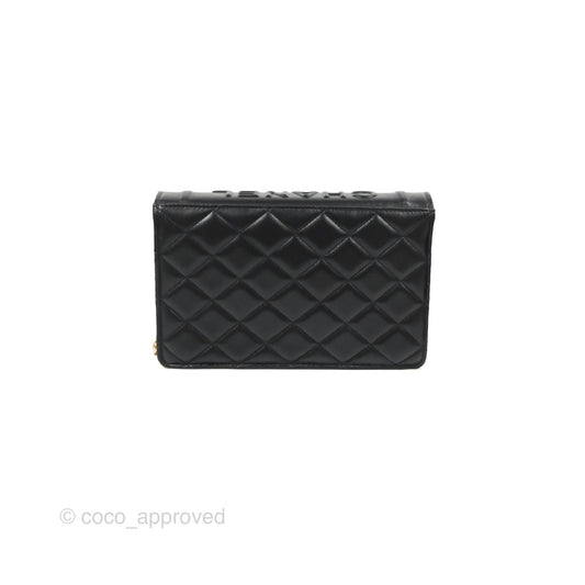 Chanel Quilted Book Wallet on Chain WOC Black Lambskin Gold Hardware