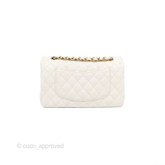 Chanel Classic M/L Medium Flap Quilted White Caviar Gold Hardware