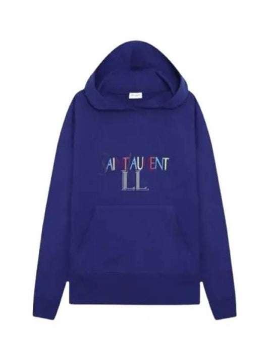 Luxury Saint Laurent Women's Logo Hoodie Blue