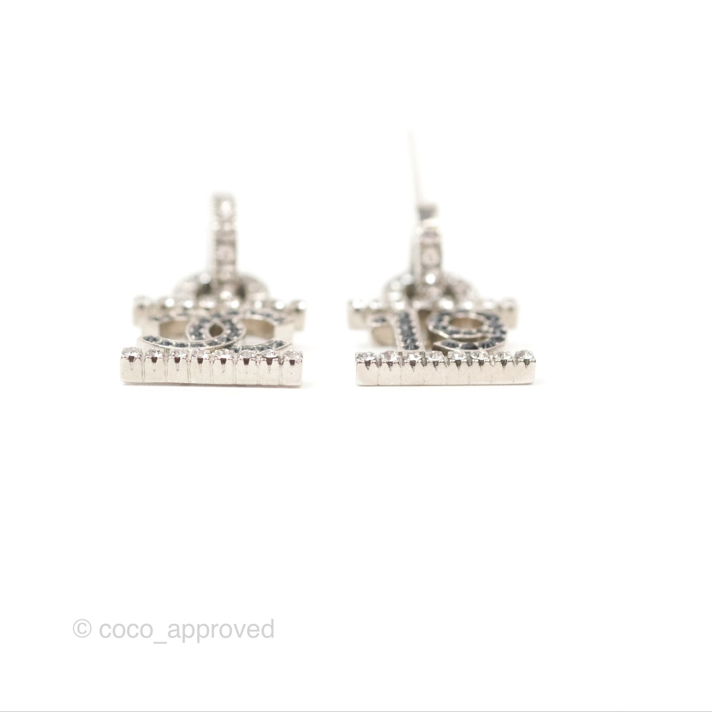 Chanel Crystal 19 CC Lock Earrings Silver Tone 22A