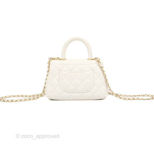 Chanel Mini Coco Handle Quilted Ivory White Caviar Gold Hardware