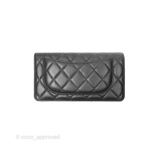 Chanel Classic Quilted Long Wallet Black Lambskin Silver Hardware